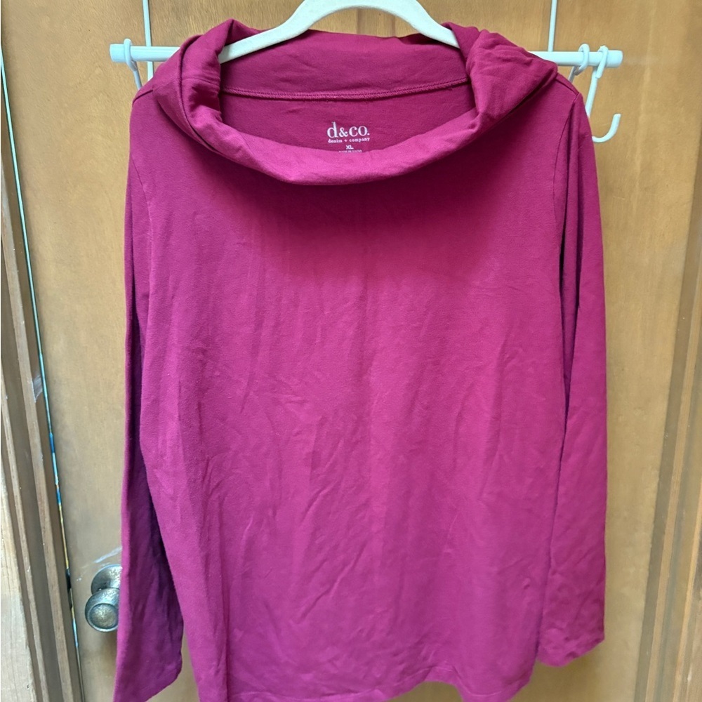 Denim & Co Magenta Pink Cowl Neck Long Sleeve Knit Top Women’s XL